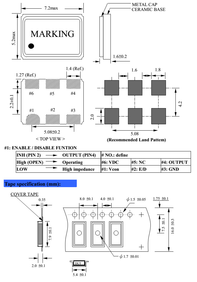 7050SMD OSCILLATORS SMD TYPE CERAMIC